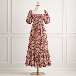 Favorite Daughter 4 Small Floral Maxi Dress Short Sleeve Organic Cotton Pockets